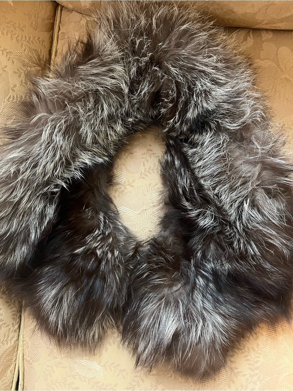 Vintage Genuine Fox Fur Capelet / Stole Silver Brown with Plum Satin Lining